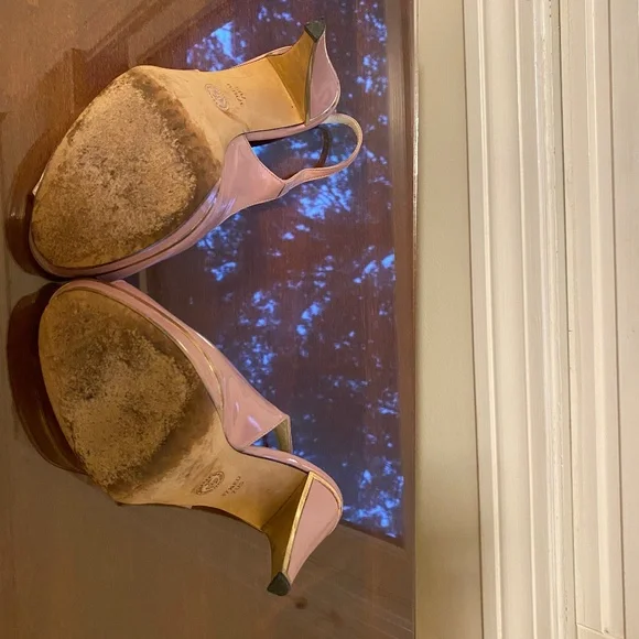 Bally Coral Pink Calf Patent Leather Slingback Stiletto platform size 7 - Picture 4 of 16